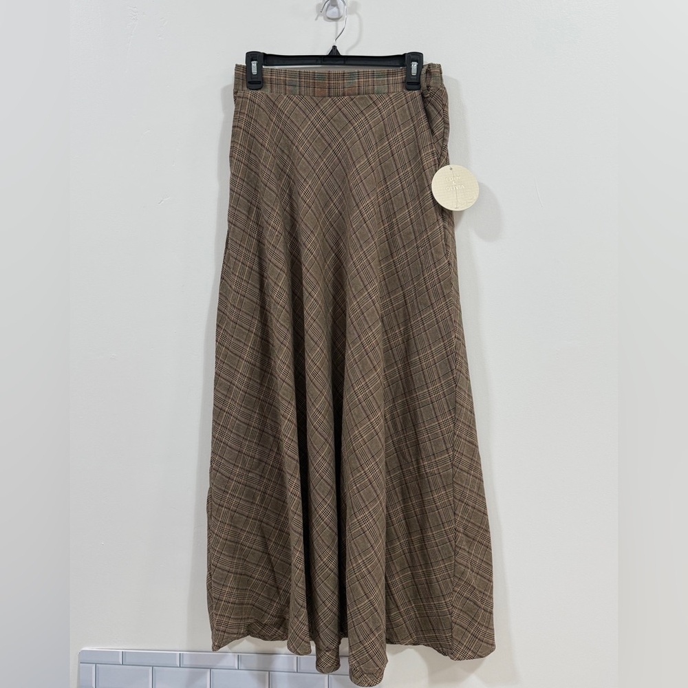 Eden & Olivia Brown Plaid A-Line Maxi Skirt